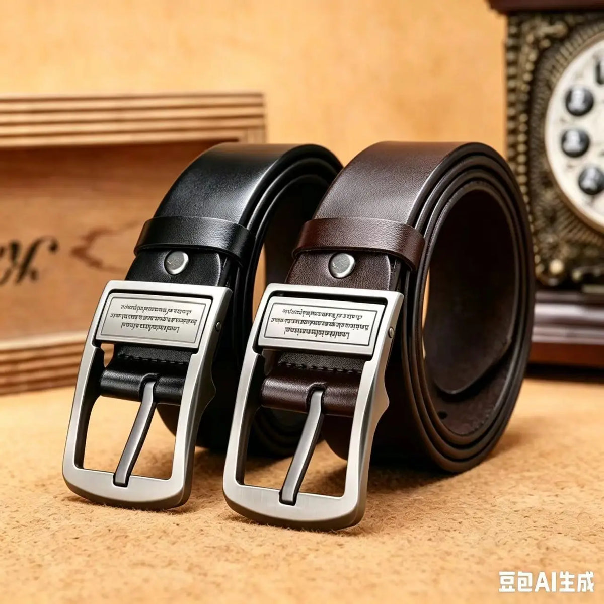 Cinturón de Cuero para Hombre – Hebilla Metálica Clásica, Set de 2 Piezas