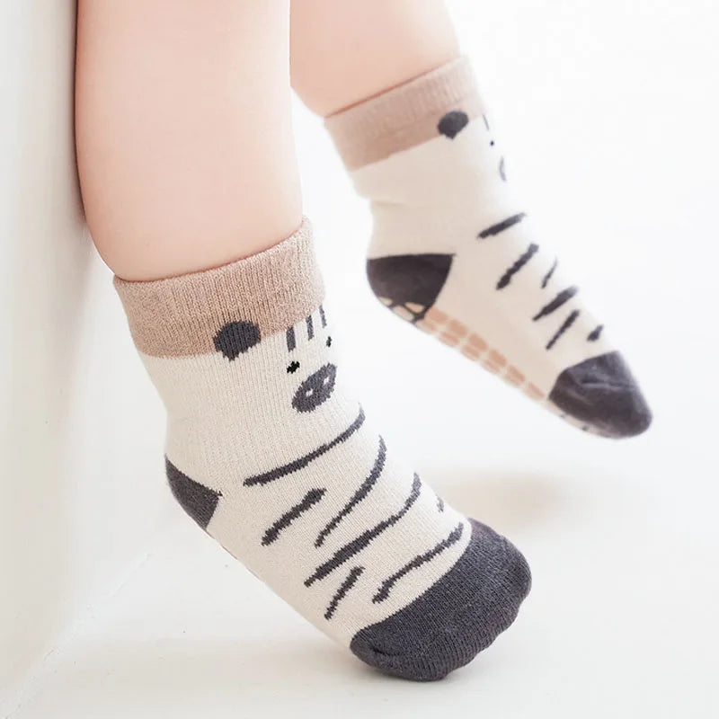Calcetines antideslizantes para bebé de 0 a 12 meses, 5 pares con dibujos de animales
