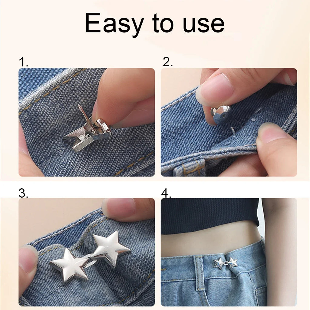 Clips Botón Ajustables para Cintura de Jeans y Faldas – Ajustador Sin Coser Desmontable (1 par)