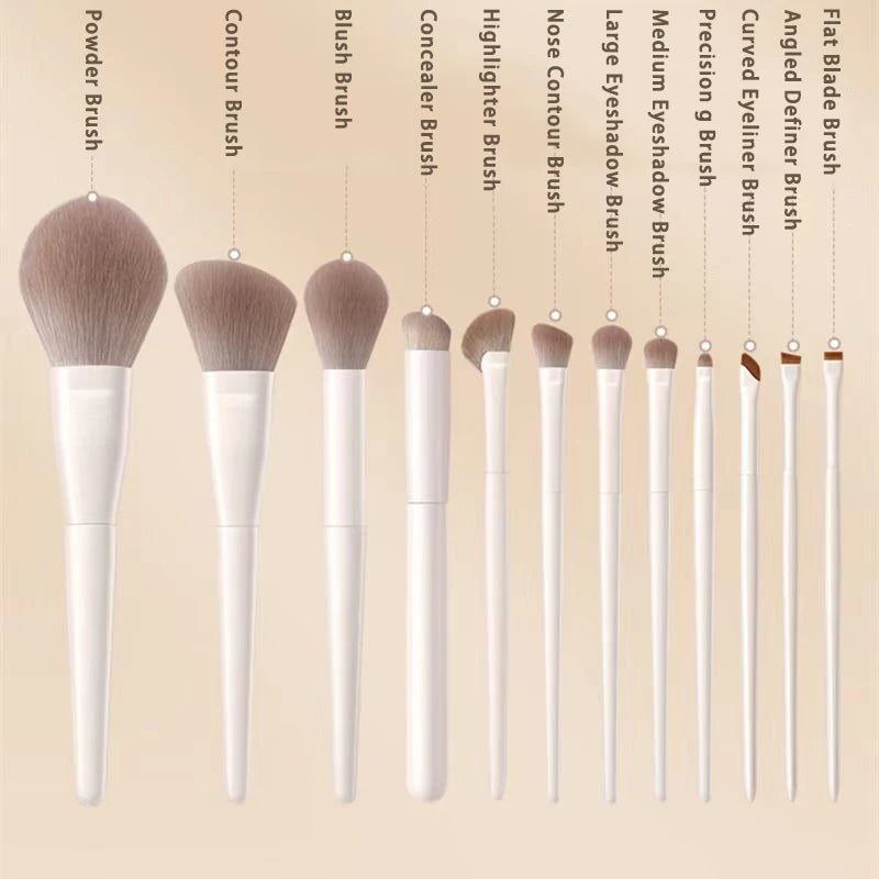 Set de 12 Brochas de Maquillaje – Cerdas Suaves para Base, Polvo, Rubor y Sombras