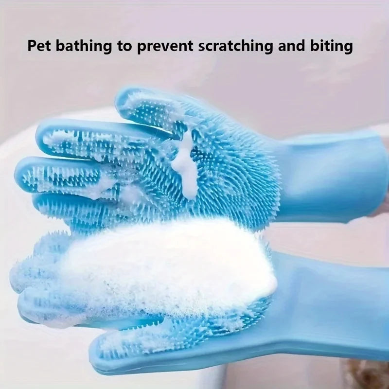 Guantes de Baño de Silicona para Mascotas – Cepillo de Champú y Quitapelos para Perros y Gatos