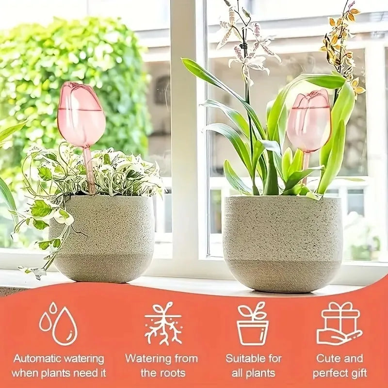 Globos de Riego Automático para Plantas Tulipán Rosa – Dispensadores de Agua por Goteo para Macetas