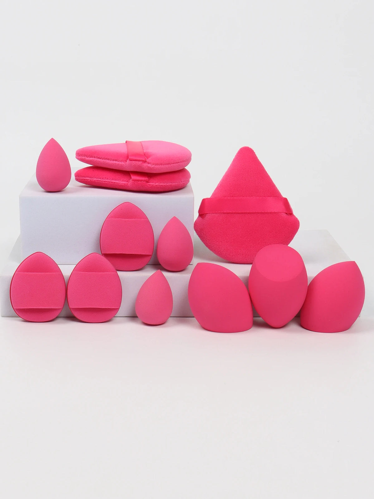 Set de Esponjas de Maquillaje de 12 Piezas – Borlas para Polvos, Mini Puffs y Beauty Blenders para Base y Corrector