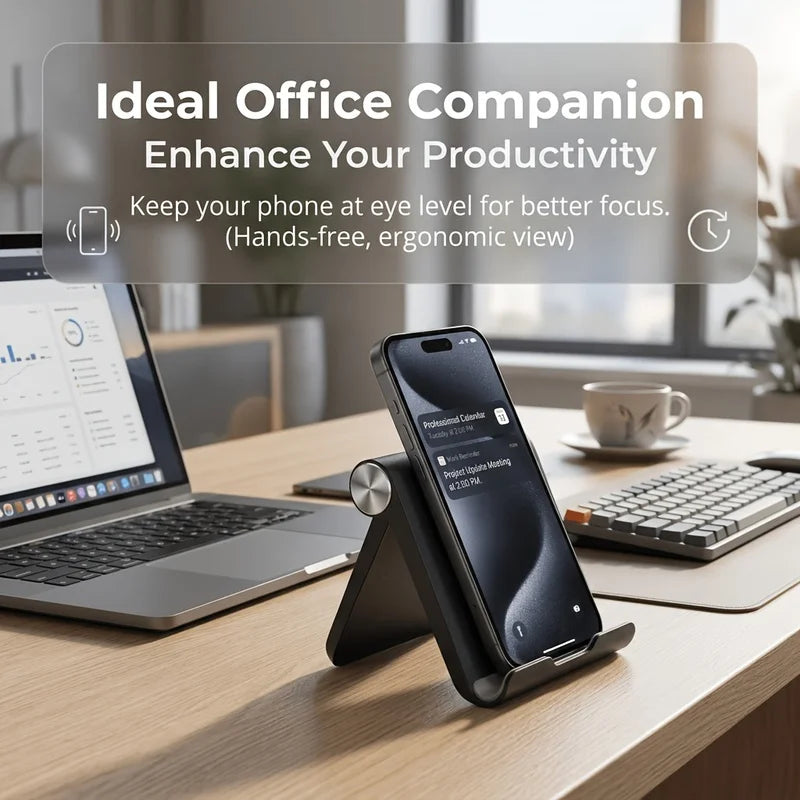 Soporte Plegable para Teléfono y Tablet – Base de Escritorio Ajustable Portátil para Hogar y Oficina