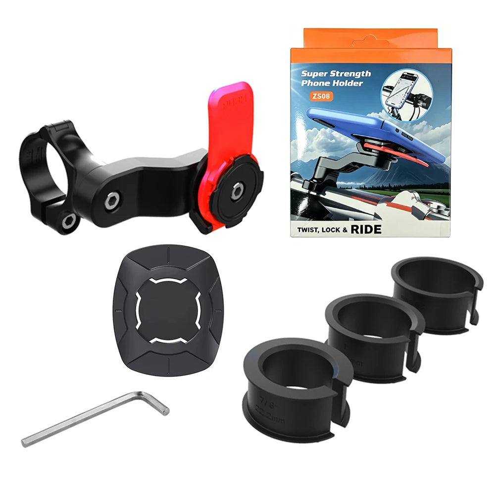 Soporte para Teléfono de Motocicleta y Bicicleta – Giratorio 360° Desmontable con Absorción de Impactos para Manillar