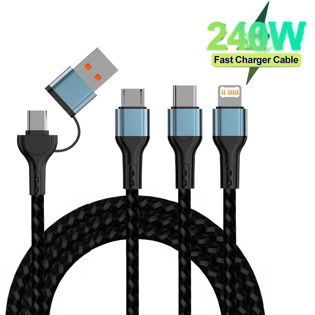 Cable de Carga USB 3 en 1 Trenzado de Nailon – Conectores Tipo C, Micro USB y Lightning para Teléfonos