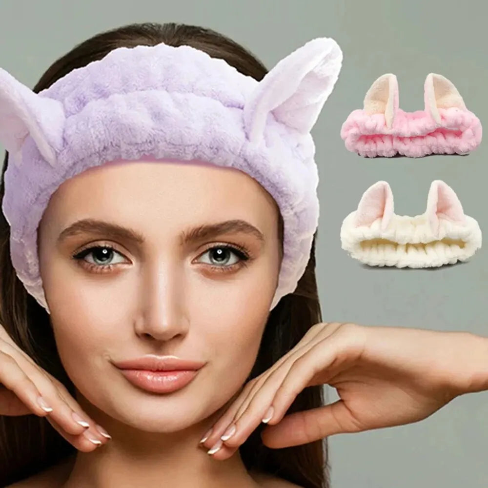 Diadema de Felpa Suave para Maquillaje y Cuidado Facial