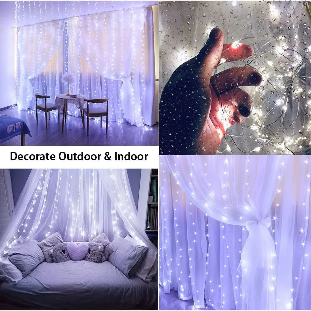 Luces Navideñas LED de Hadas – Cortina de Guirnalda Luminosa con Control Remoto y USB para Árbol de Navidad y Decoración del Hogar