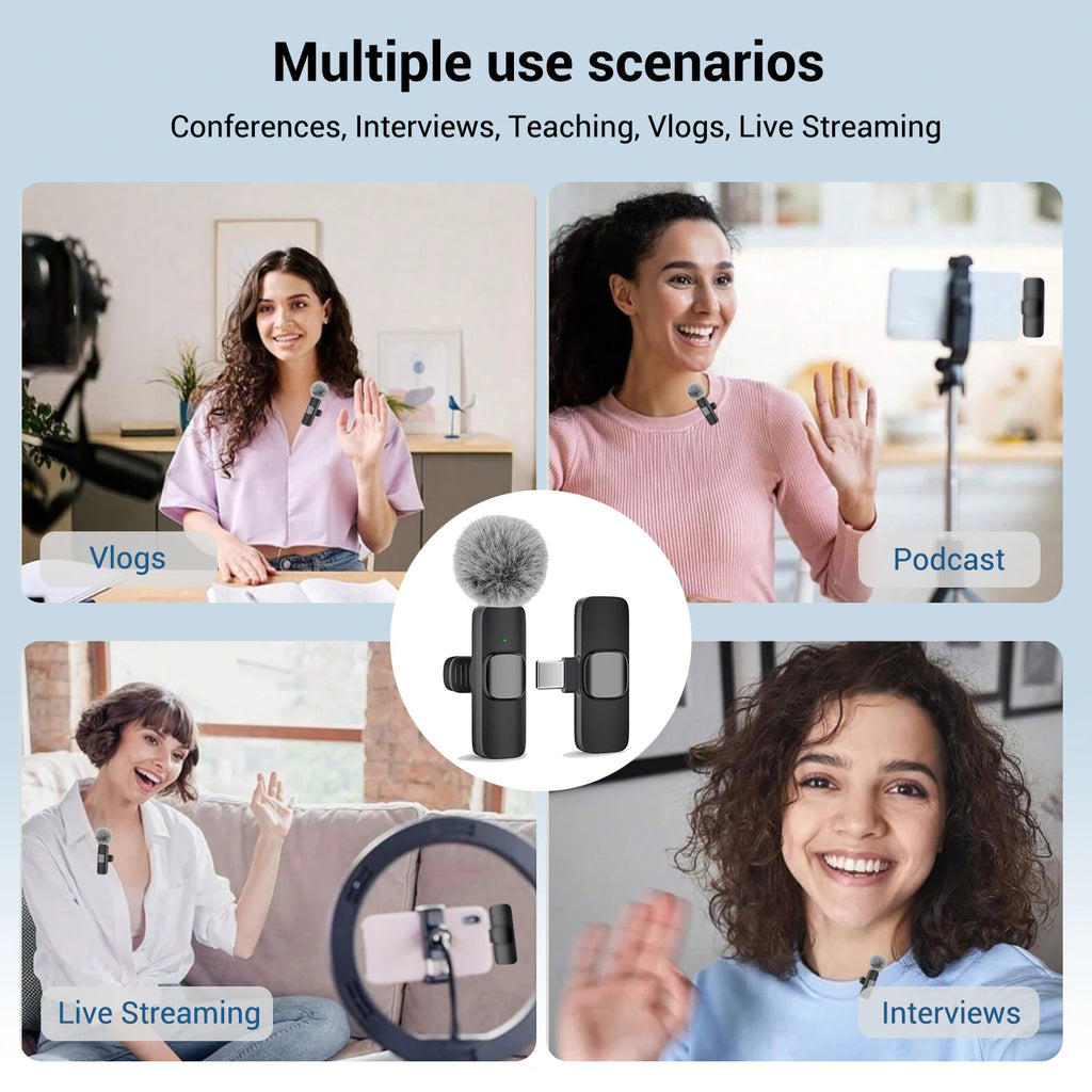 Micrófono Lavalier Inalámbrico con Puerto Tipo-C – Micrófono de Solapa para Smartphones, Tabletas y Computadoras