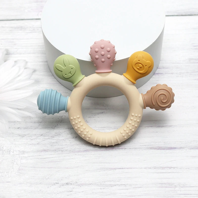 Mordedor de Anillo de Silicona Multicolor para Bebé – Juguete Sensorial de Dentición 0 a 12 Meses