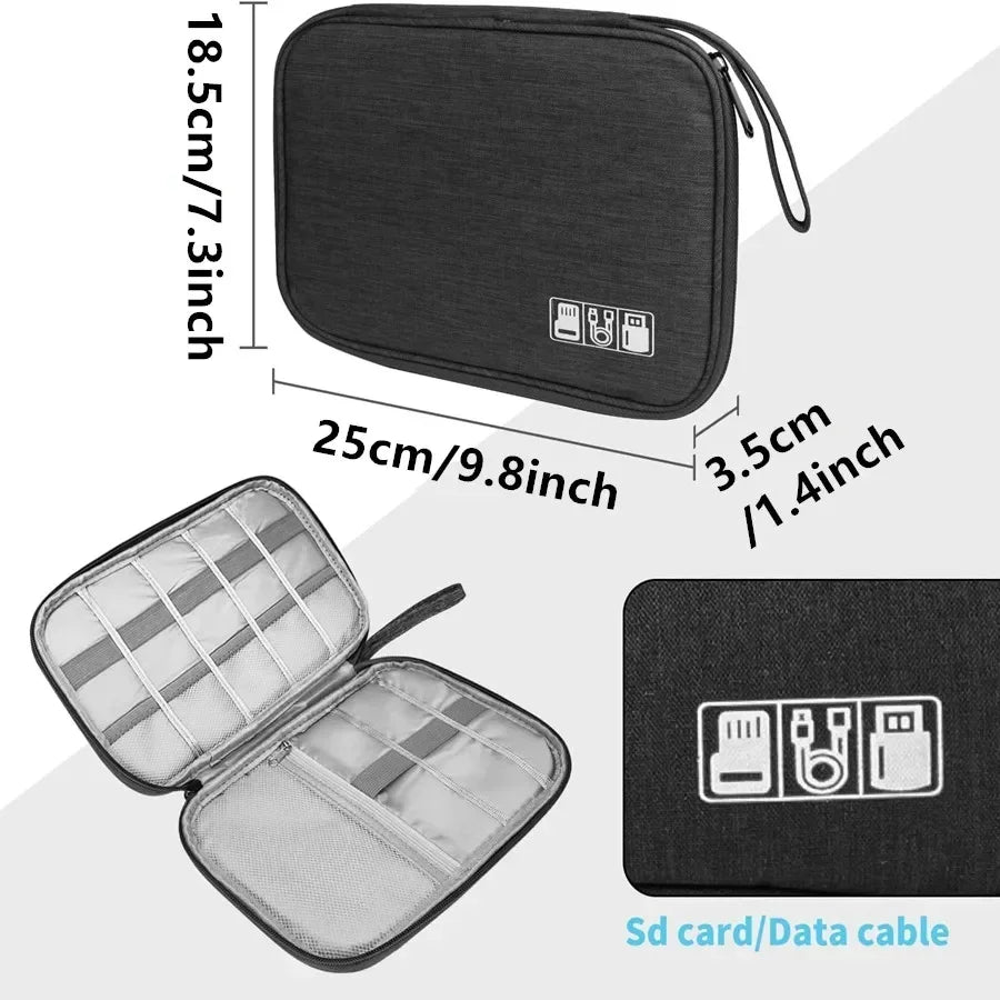 Organizador de Cables de Viaje – Estuche Portátil para Cargadores, USB y Accesorios Electrónicos