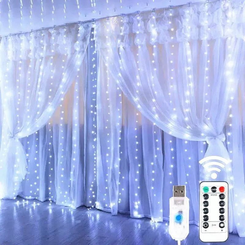 Luces Navideñas LED de Hadas – Cortina de Guirnalda Luminosa con Control Remoto y USB para Árbol de Navidad y Decoración del Hogar