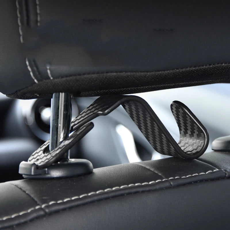 Ganchos para Reposacabezas de Auto Pack de 4 – Organizador de Asiento Trasero Efecto Fibra de Carbono para Bolsos y Ropa