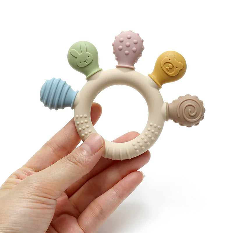 Mordedor de Anillo de Silicona Multicolor para Bebé – Juguete Sensorial de Dentición 0 a 12 Meses