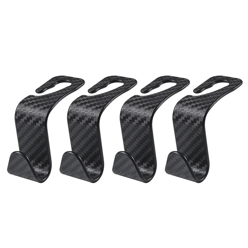 Ganchos para Reposacabezas de Auto Pack de 4 – Organizador de Asiento Trasero Efecto Fibra de Carbono para Bolsos y Ropa