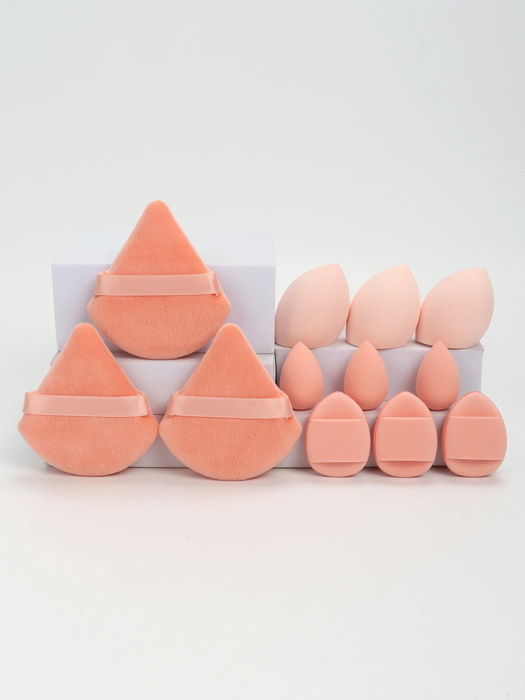 Set de Esponjas de Maquillaje de 12 Piezas – Borlas para Polvos, Mini Puffs y Beauty Blenders para Base y Corrector