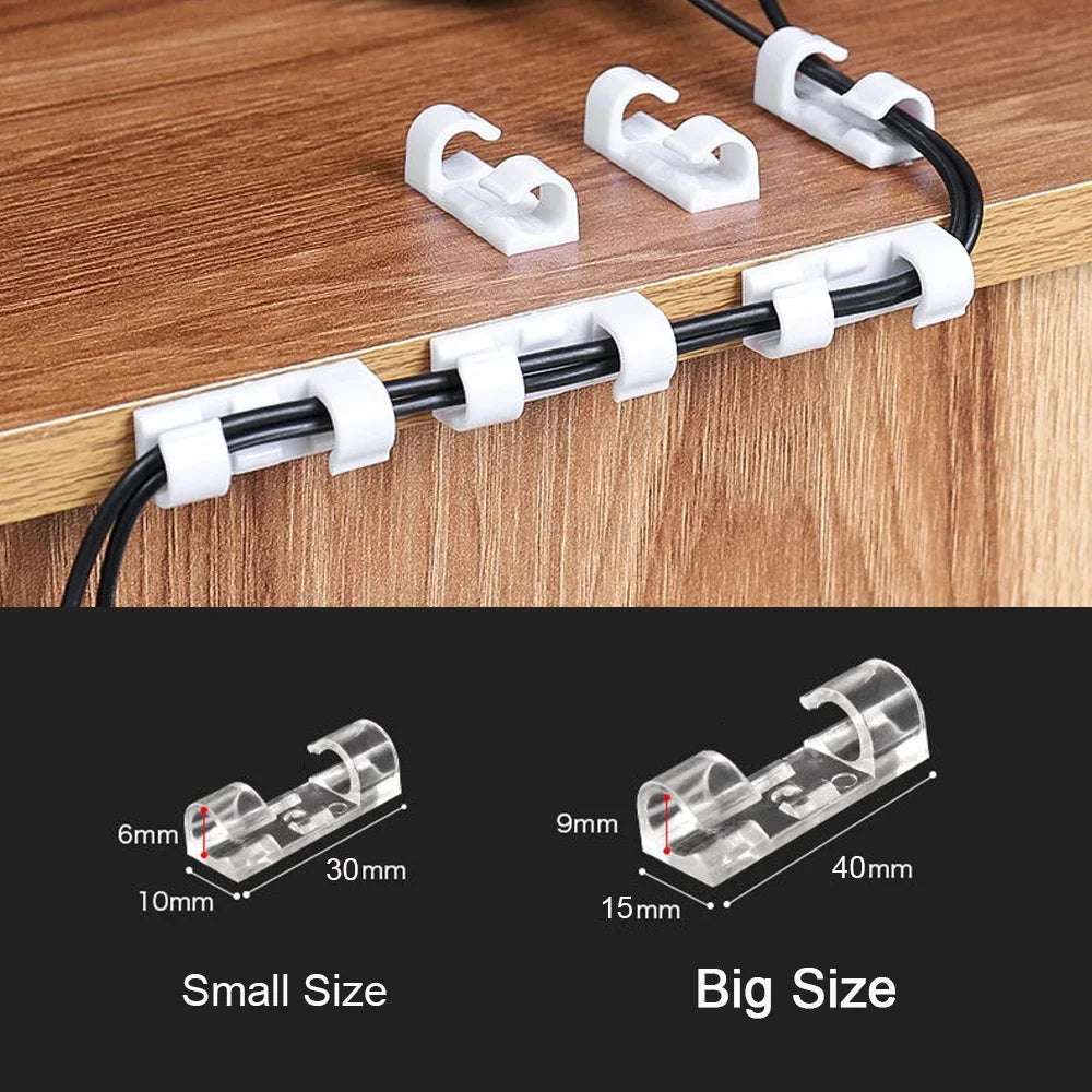 Clips Organizadores de Cables Autoadhesivos – Sujetacables para Escritorio, Oficina, Auto y Hogar