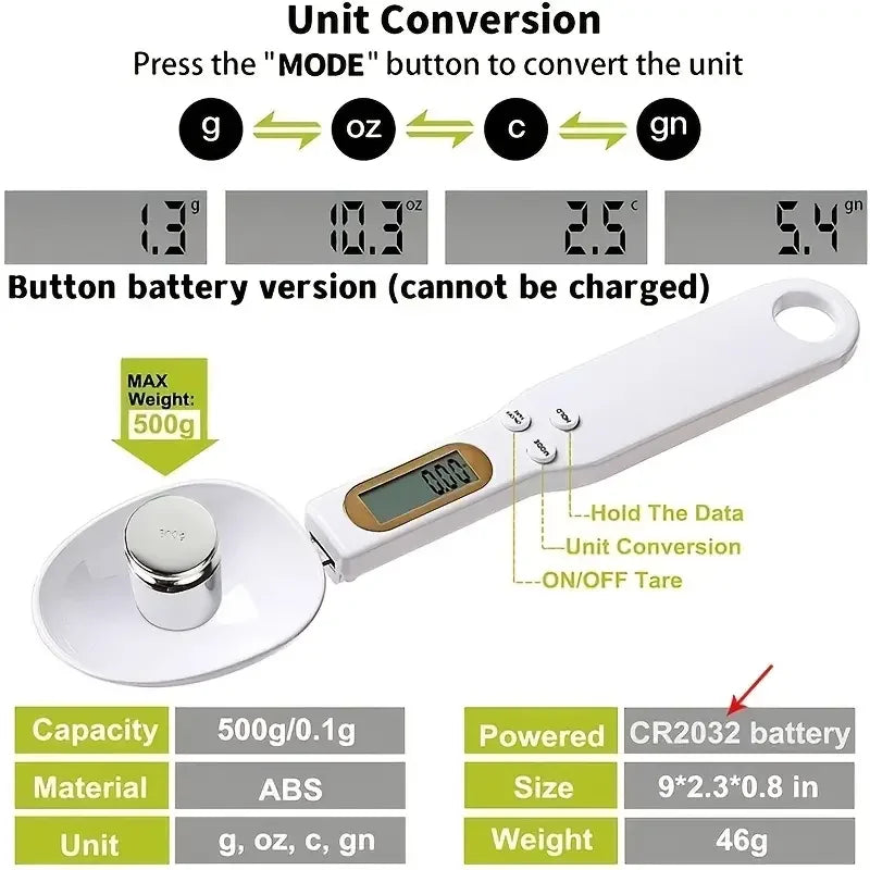 Báscula Cuchara Digital de Cocina – Precisión 0.1-500g con Pantalla LCD para Repostería y Café