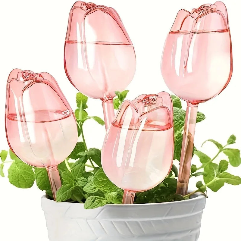 Globos de Riego Automático para Plantas Tulipán Rosa – Dispensadores de Agua por Goteo para Macetas