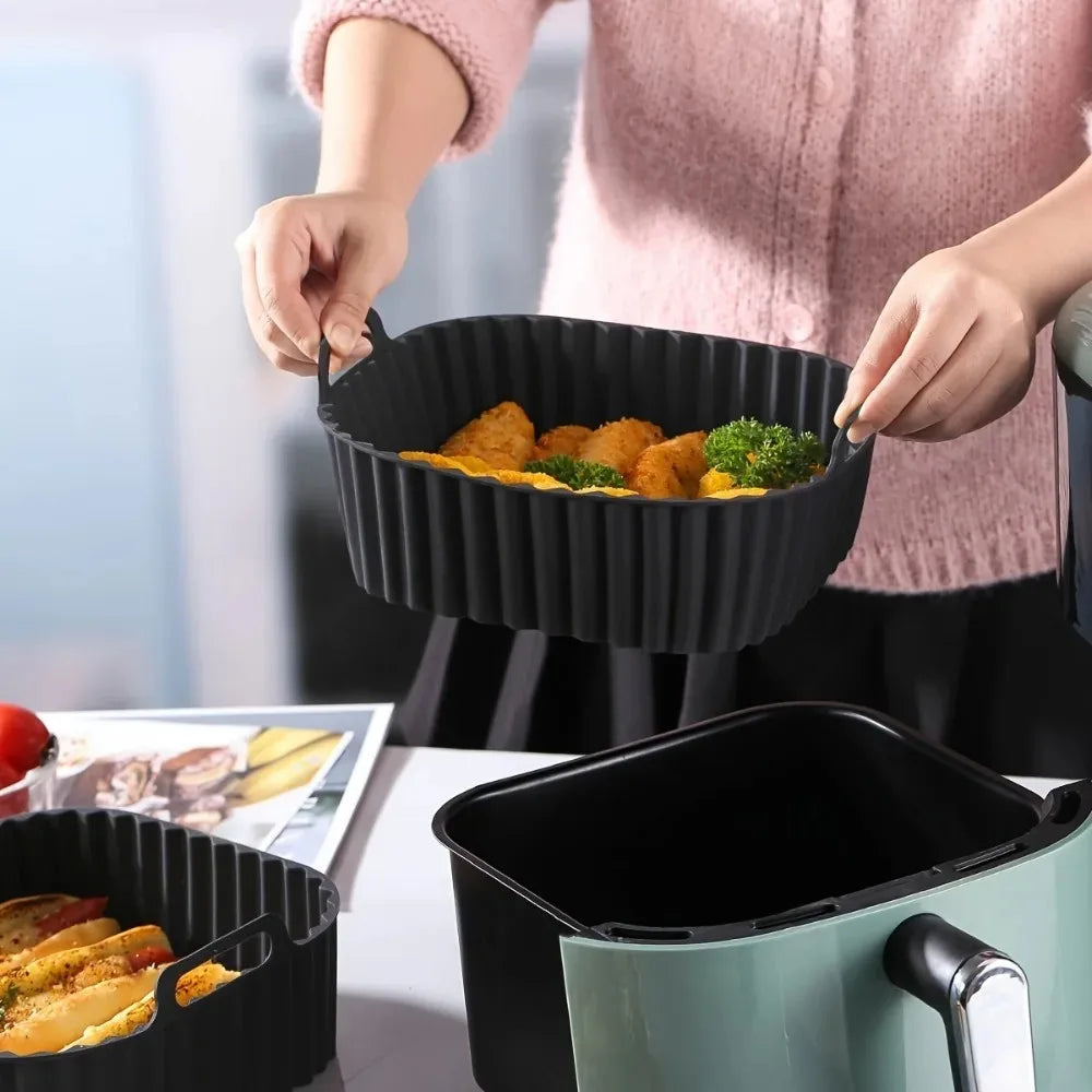 Molde de Silicona Reutilizable para Freidora de Aire – Antiadherente Cuadrado para Horno y Microondas (4-7 QT)