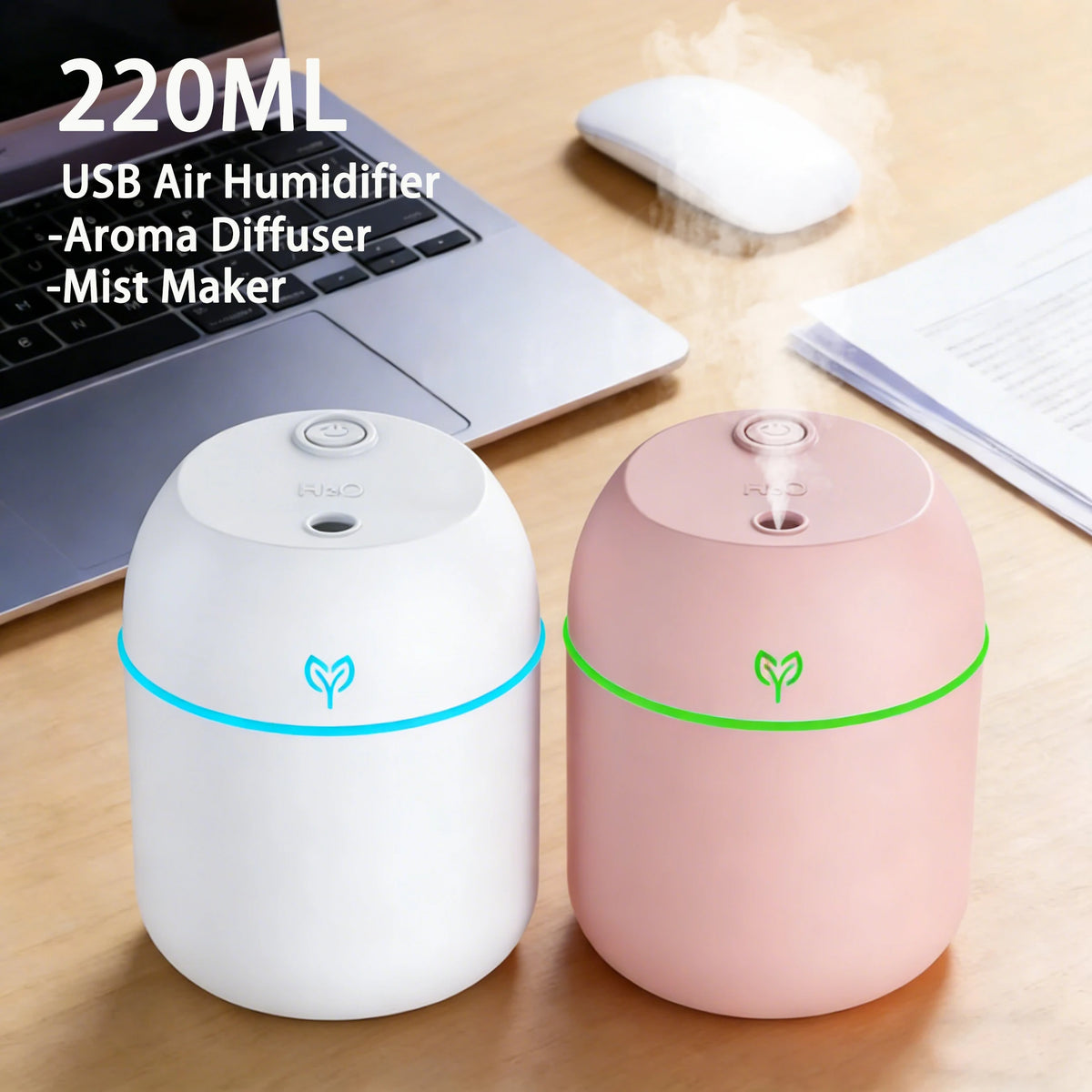 Humidificador de Aire USB 220 ml con Luz LED Nocturna – Difusor de Aroma Silencioso para Hogar y Oficina