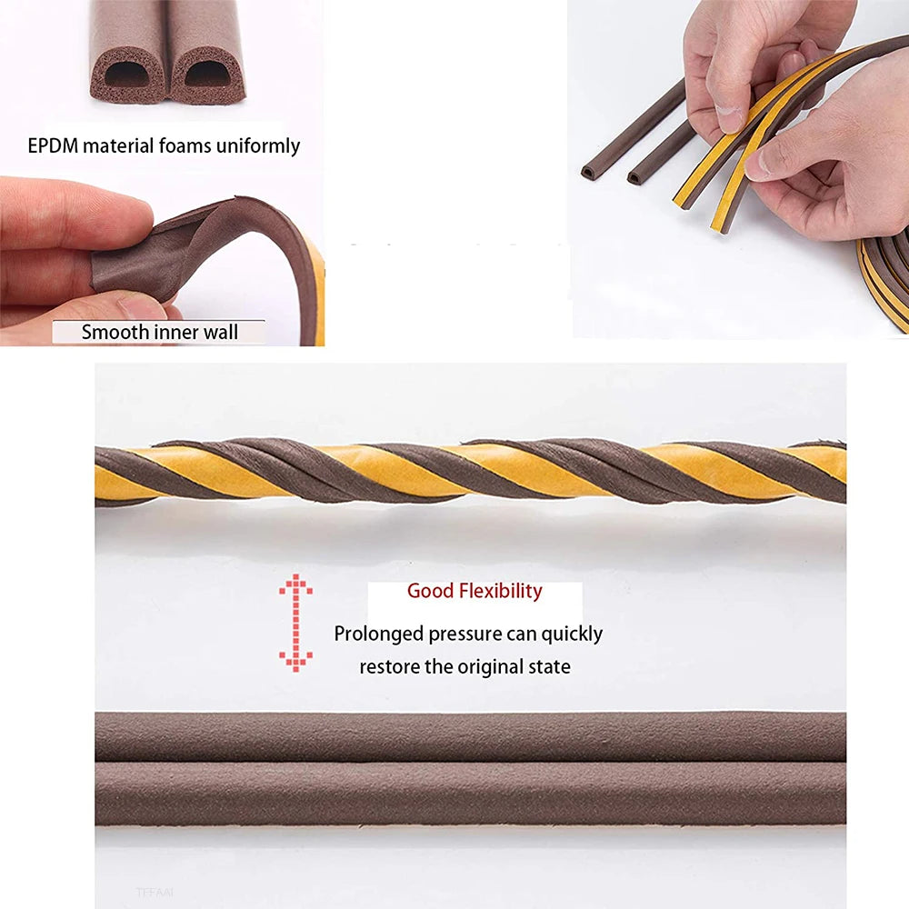 Burlete Adhesivo de Espuma para Puertas y Ventanas – Cinta Selladora Autoadhesiva contra Corrientes de Aire, Polvo y Ruido, Rollo de 5 m