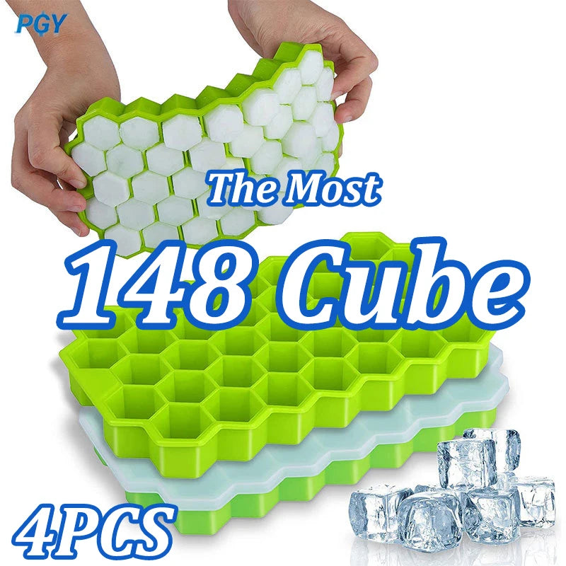 Molde de Silicona para Cubitos de Hielo con Tapa – Bandejas Apilables de Fácil Desmolde para Congelador, Cócteles y Bebidas