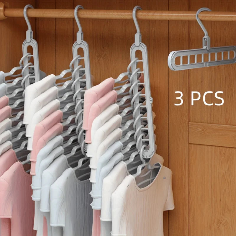 Perchas Plegables de 9 Agujeros Pack de 3 – Organizador de Ropa Ahorra Espacio para Armario y Viaje