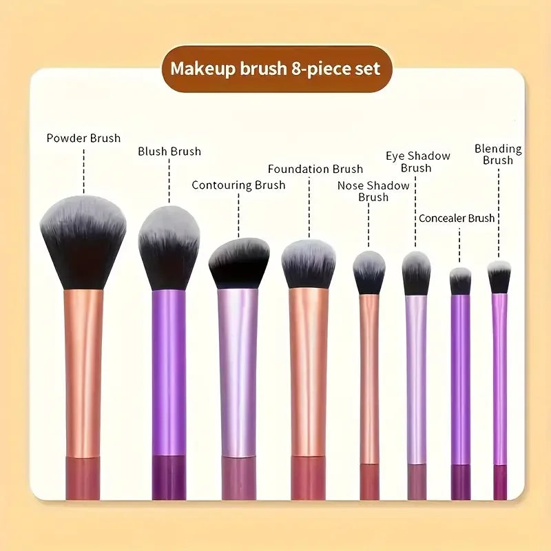 Set de 8 Brochas de Maquillaje – Cerdas Sintéticas Suaves