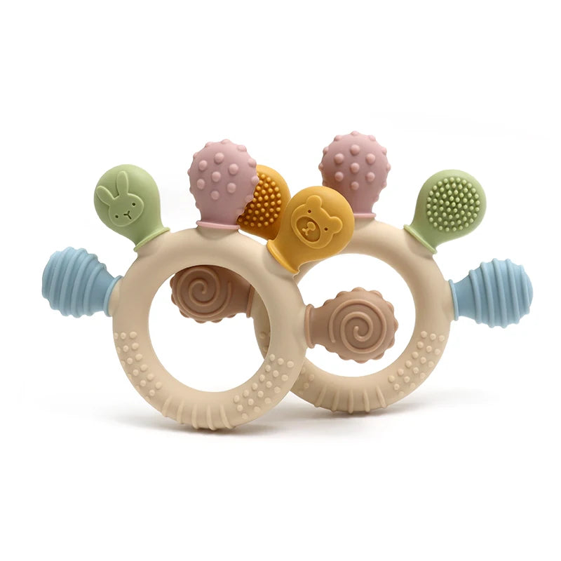 Mordedor de Anillo de Silicona Multicolor para Bebé – Juguete Sensorial de Dentición 0 a 12 Meses