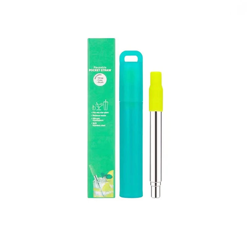 Pajita Telescópica Reutilizable de Acero Inoxidable con Estuche y Cepillo de Limpieza – Sorbetes Plegables de Viaje