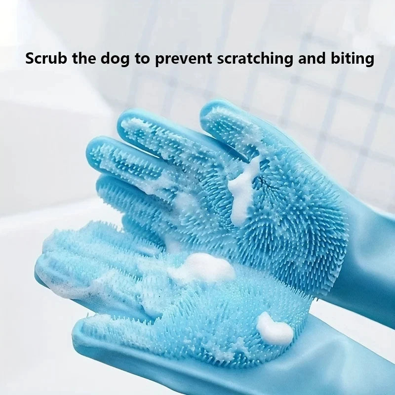 Guantes de Baño de Silicona para Mascotas – Cepillo de Champú y Quitapelos para Perros y Gatos