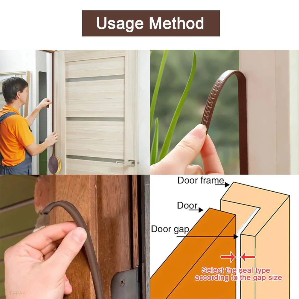 Burlete Adhesivo de Espuma para Puertas y Ventanas – Cinta Selladora Autoadhesiva contra Corrientes de Aire, Polvo y Ruido, Rollo de 5 m