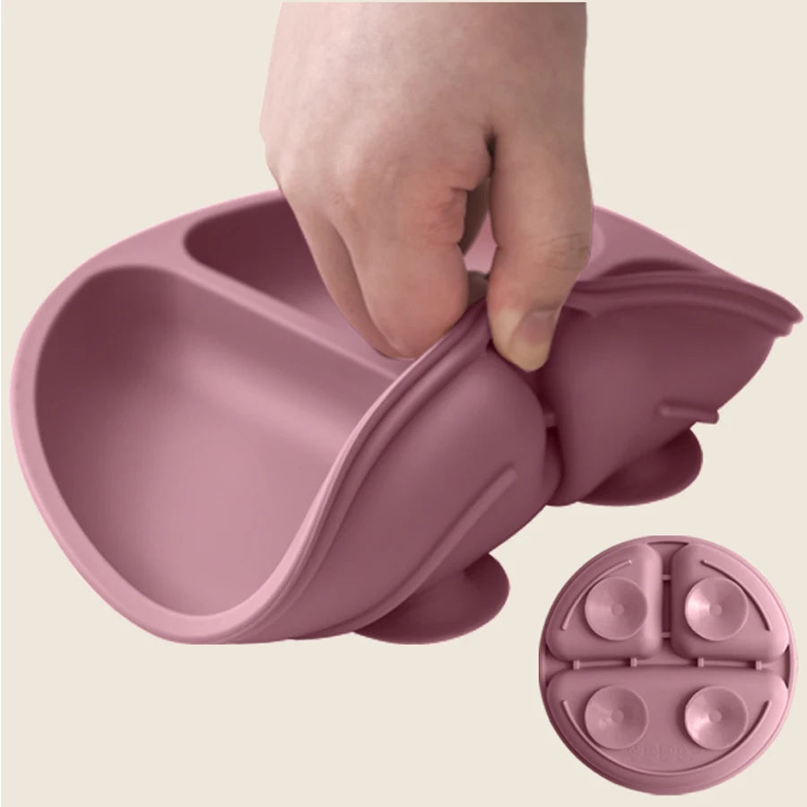 Plato de Silicona con Ventosa para Bebé – Plato Antideslizante de Alimentación Infantil con Divisiones