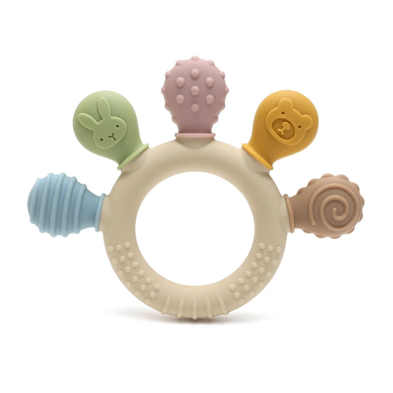 Mordedor de Anillo de Silicona Multicolor para Bebé – Juguete Sensorial de Dentición 0 a 12 Meses