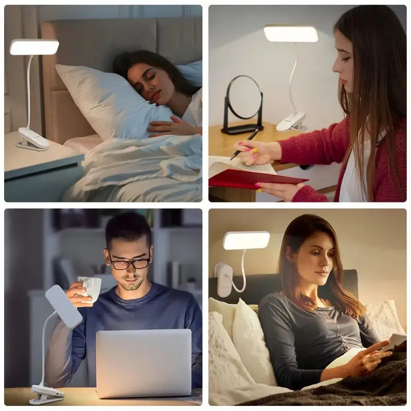 Lámpara LED de Lectura con Clip Recargable por USB – Luz Flexible de Escritorio para Estudio, Oficina y Dormitorio