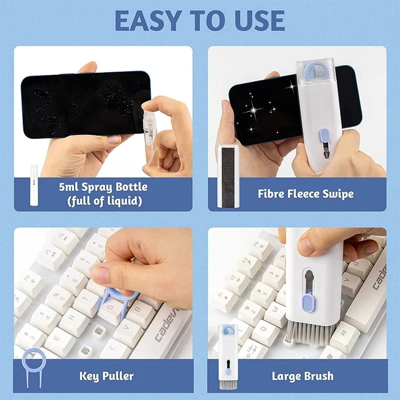 Kit de Limpieza 7 en 1 para Teclado y Auriculares – Cepillo Multifuncional con Extractor de Teclas