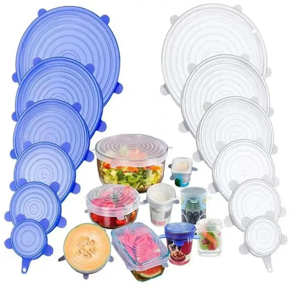 Tapas de silicona reutilizables para alimentos, set de 6 piezas herméticas