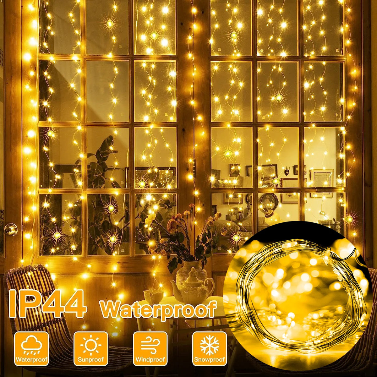 Luces Navideñas LED de Hadas – Cortina de Guirnalda Luminosa con Control Remoto y USB para Árbol de Navidad y Decoración del Hogar