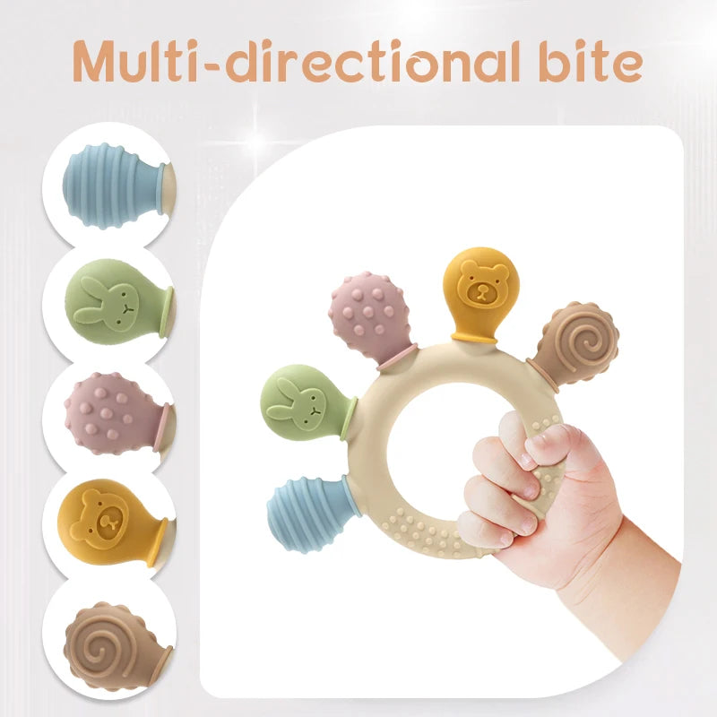 Mordedor de Anillo de Silicona Multicolor para Bebé – Juguete Sensorial de Dentición 0 a 12 Meses