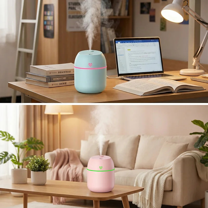 Humidificador de Aire USB 220 ml con Luz LED Nocturna – Difusor de Aroma Silencioso para Hogar y Oficina