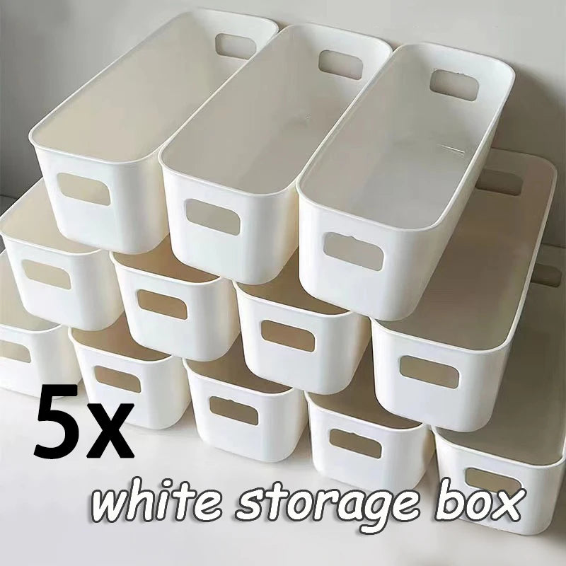 Cajas Organizadoras Multifuncionales Blancas Set de 5 – Almacenamiento Plástico de Gran Capacidad para Escritorio, Cajones y Ropa Interior