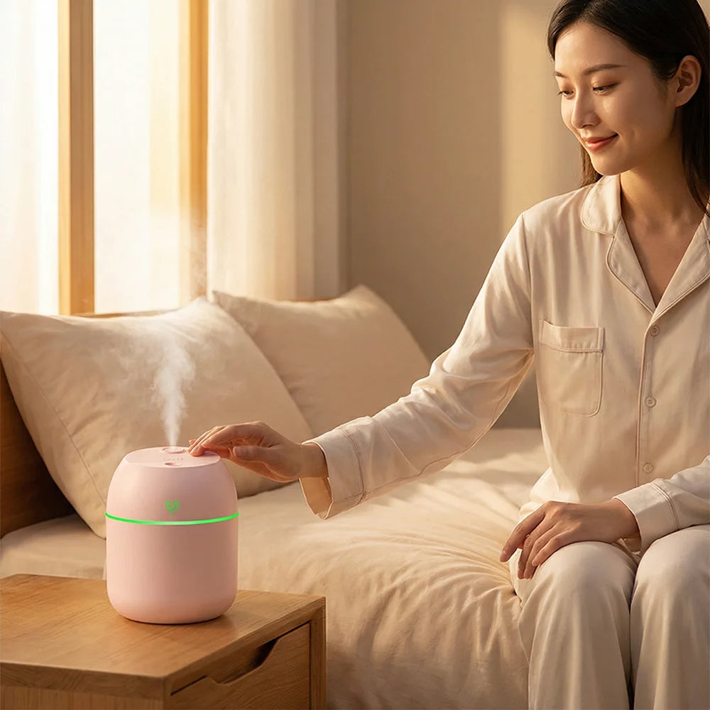 Humidificador de Aire USB 220 ml con Luz LED Nocturna – Difusor de Aroma Silencioso para Hogar y Oficina