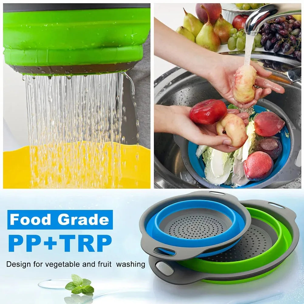 Colador Plegable de Silicona – Cesta Escurridora para Lavar Frutas y Verduras que Ahorra Espacio en la Cocina