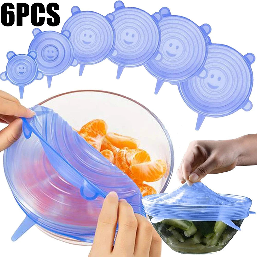 Tapas de silicona reutilizables para alimentos, set de 6 piezas herméticas