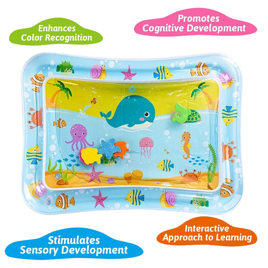 Colchoneta de Agua Inflable para Bebé – Tapete de Juego con Peces de Colores para Tiempo Boca Abajo