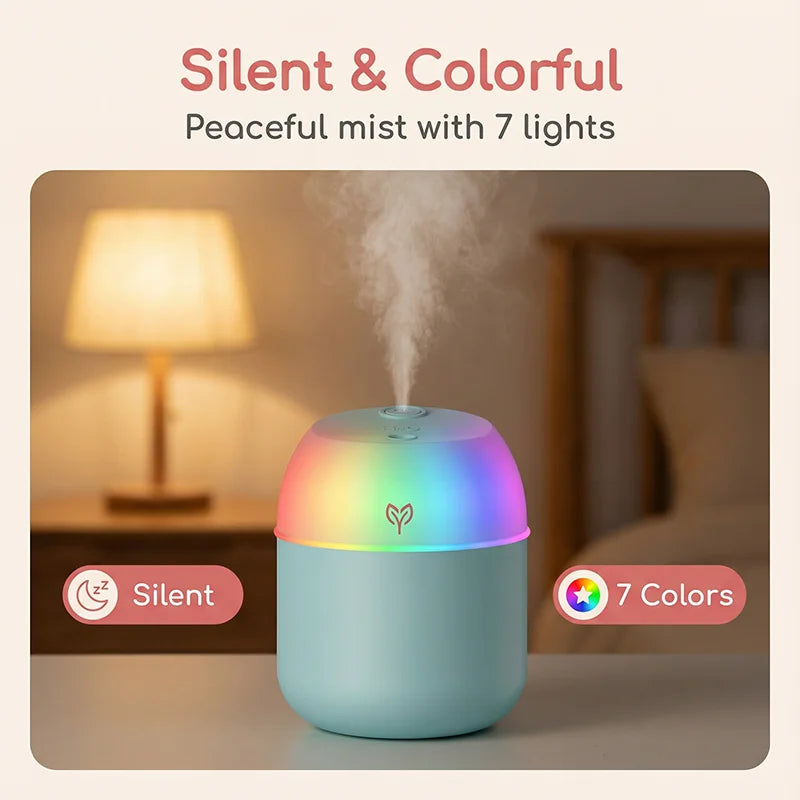 Humidificador de Aire USB 220 ml con Luz LED Nocturna – Difusor de Aroma Silencioso para Hogar y Oficina