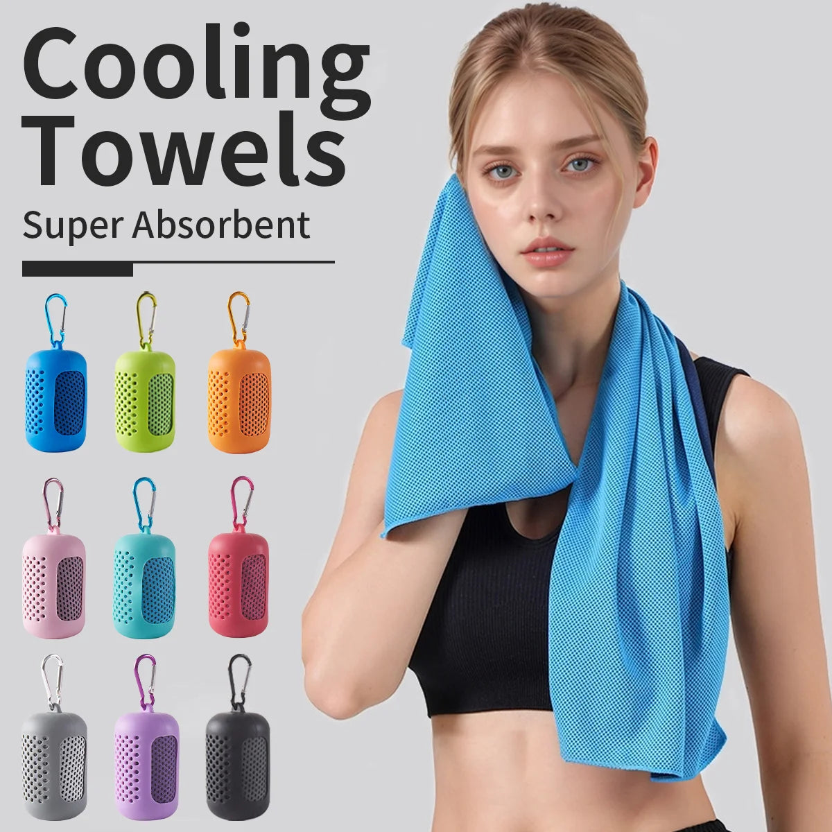 Toalla Refrescante Deportiva Portátil con Estuche de Silicona – Secado Rápido para Gimnasio, Yoga, Playa y Running