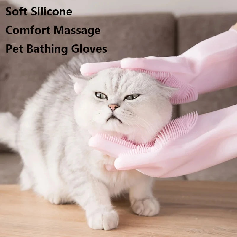 Guantes de Baño de Silicona para Mascotas – Cepillo de Champú y Quitapelos para Perros y Gatos