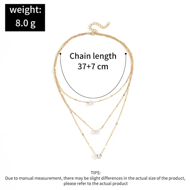 Collar Multicapa de Circonita – Cadena Dorada con Dije Brillante para Mujer